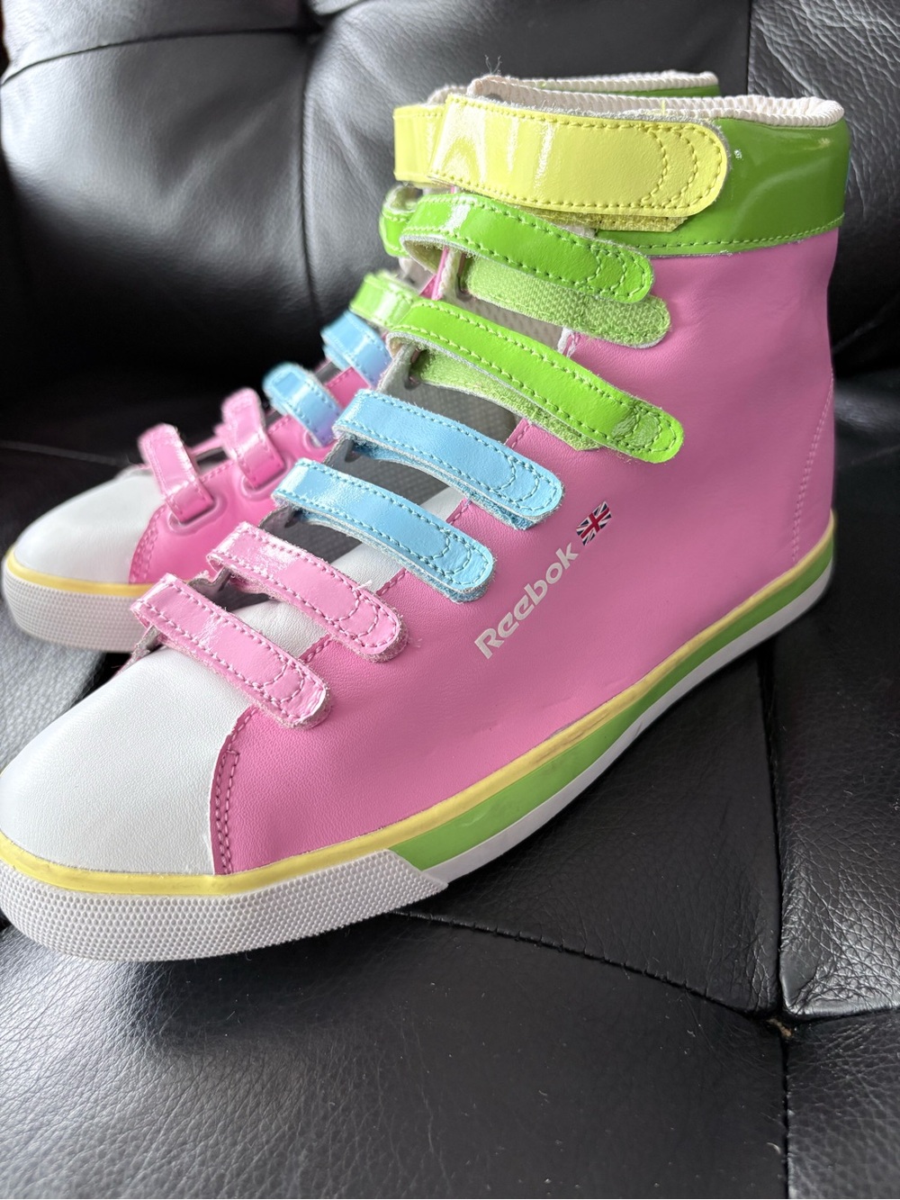Reebok Pink High-Top Sneakers with Multicolor Straps